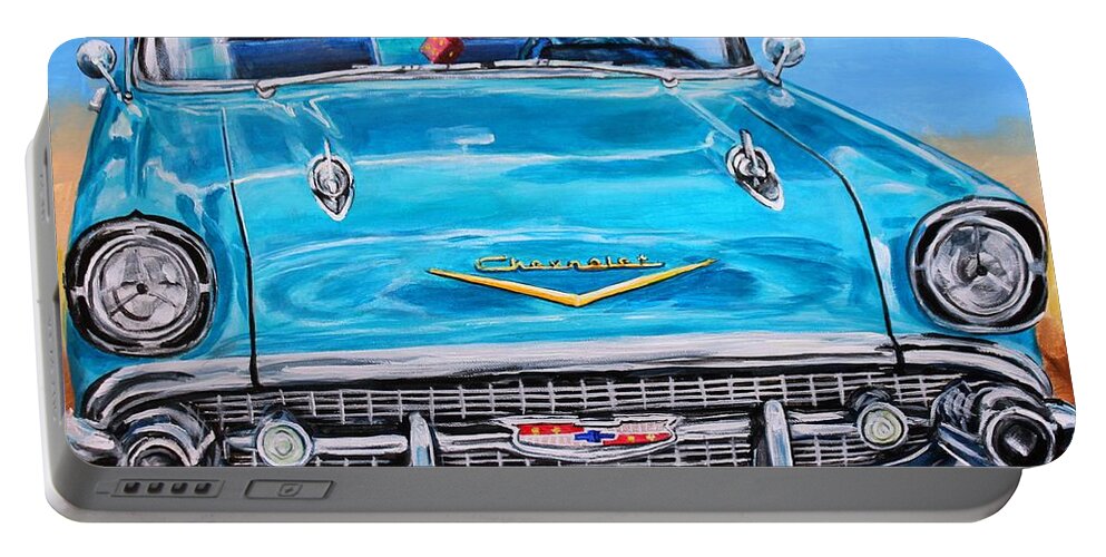 Chevy Portable Battery Charger featuring the painting '57 Chevy Front End by Karl Wagner