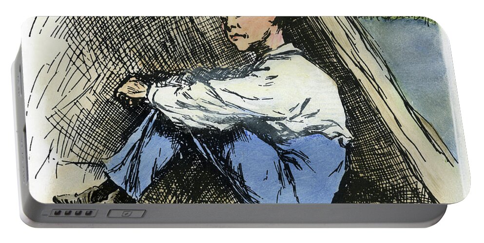 1885 Portable Battery Charger featuring the drawing Clemens Huck Finn, 1885 #6 by Granger