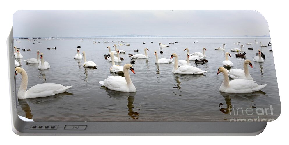 Swans Portable Battery Charger featuring the 60 Swans a Swimming by Laurel Best