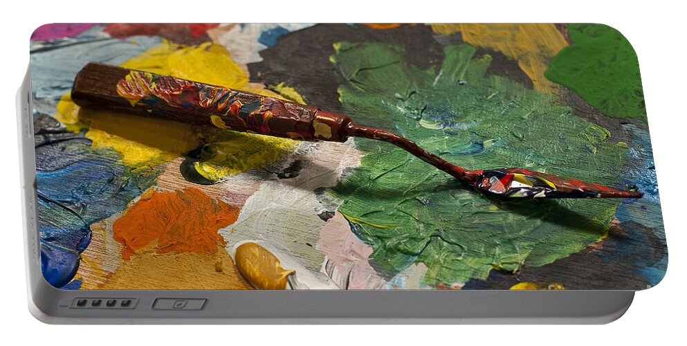 Acrylic Paint Portable Battery Charger featuring the photograph Artist Palette With Paint Knife #7 by Jim Corwin