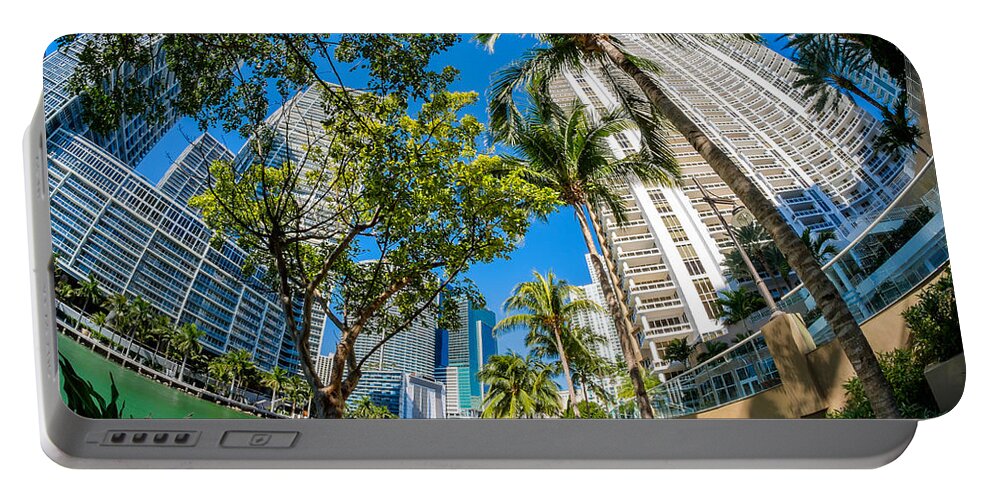 Architecture Portable Battery Charger featuring the photograph Downtown Miami Brickell Fisheye by Raul Rodriguez