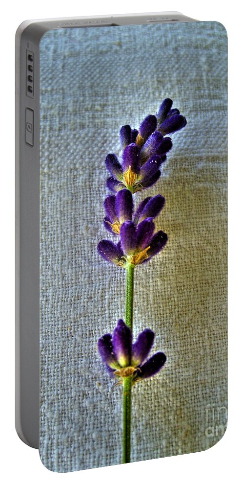 Lavender Portable Battery Charger featuring the photograph Lavender On Linen 2 by Nina Ficur Feenan