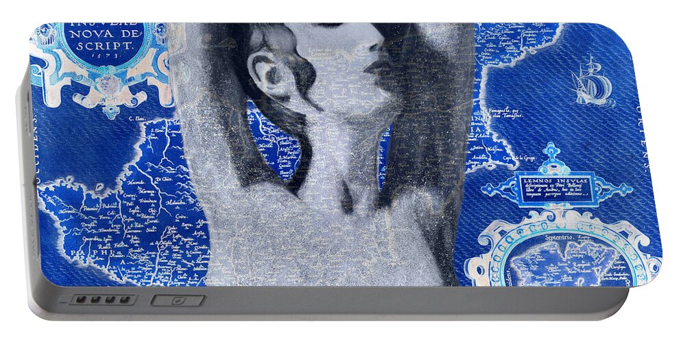 Augusta Stylianou Portable Battery Charger featuring the digital art Ancient Cyprus Map and Aphrodite #10 by Augusta Stylianou