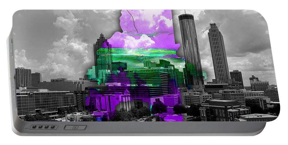 Atlanta Art Portable Battery Charger featuring the mixed media Atlanta Map and Skyline Watercolor #8 by Marvin Blaine