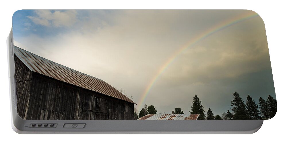 Rainbow Portable Battery Charger featuring the photograph A Barn O'Gold by Cheryl Baxter