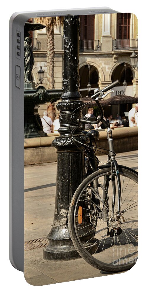 Plaza Real Portable Battery Charger featuring the photograph A bicycle at Plaza Real by RicardMN Photography