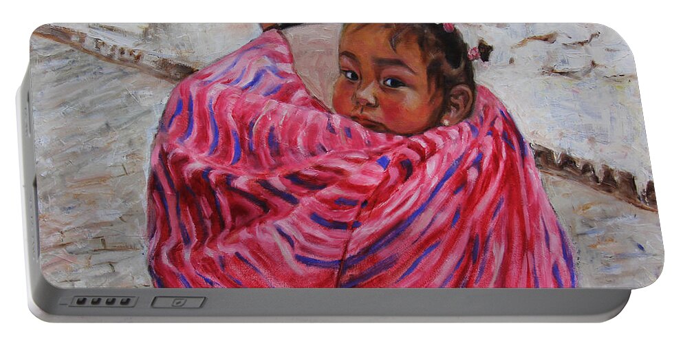 Portrait Portable Battery Charger featuring the painting A Bundle Buggy Swaddle - Peru Impression III by Xueling Zou