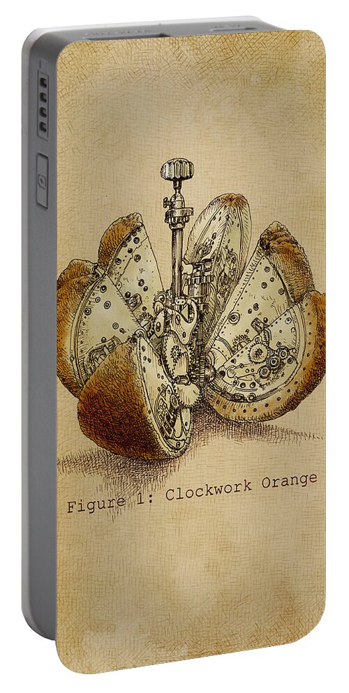 Orange Portable Battery Charger featuring the drawing Steampunk Orange - Option by Eric Fan