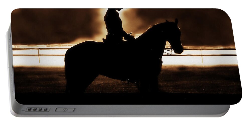 A Cowgirls Prayer Portable Battery Charger featuring the photograph A Cowgirls Prayer Evening Ride by Chastity Hoff
