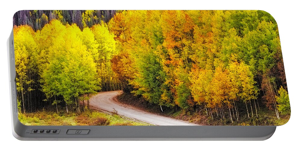 Aspen Trees Portable Battery Charger featuring the photograph A Curve in the Road by Teri Virbickis