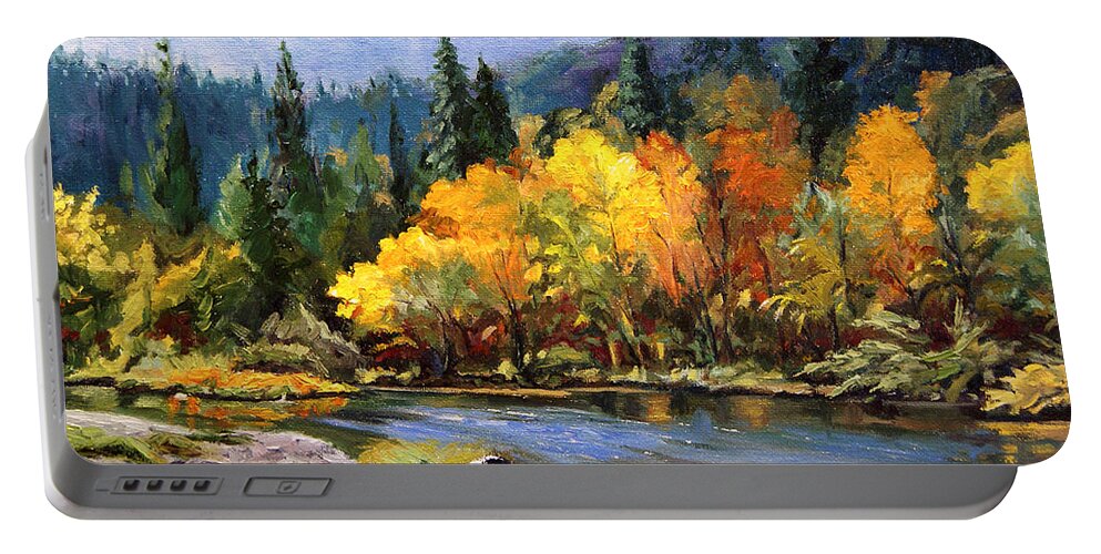 Landscape Portable Battery Charger featuring the painting A Day on the River by Jennifer Beaudet