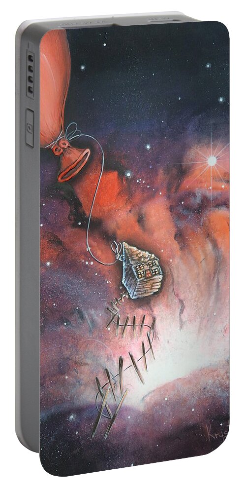 Outer Space Portable Battery Charger featuring the painting A Fraction Of Action by Krystyna Spink