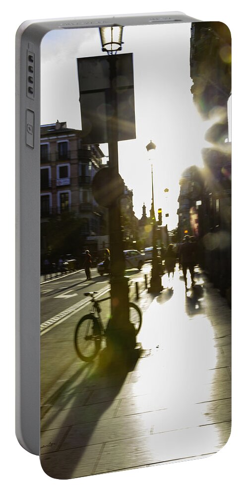 Street Scene Portable Battery Charger featuring the photograph A Madrid Street in Color by Madeline Ellis