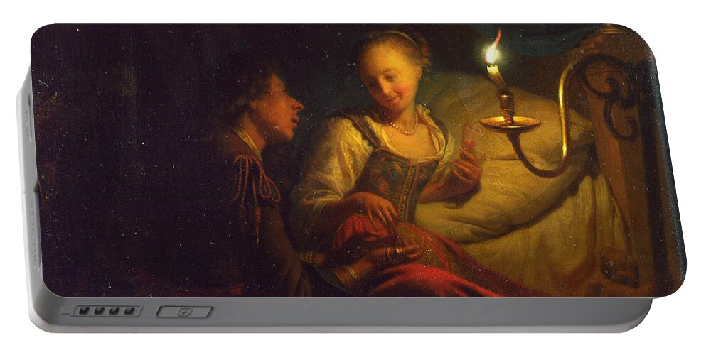 Godfried Schalcken Portable Battery Charger featuring the painting A Man Offering Gold and Coins to a Girl by Godfried Schalcken