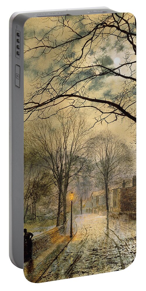 British Portable Battery Charger featuring the painting A Moonlit Stroll Bonchurch Isle of Wight by John Atkinson Grimshaw