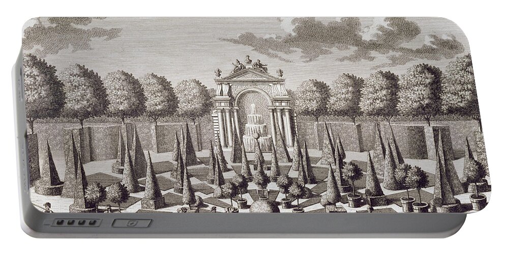 Garden Portable Battery Charger featuring the drawing A parterre with orange trees in the garden of the Lichtenstein Palace by Salomon Kleiner