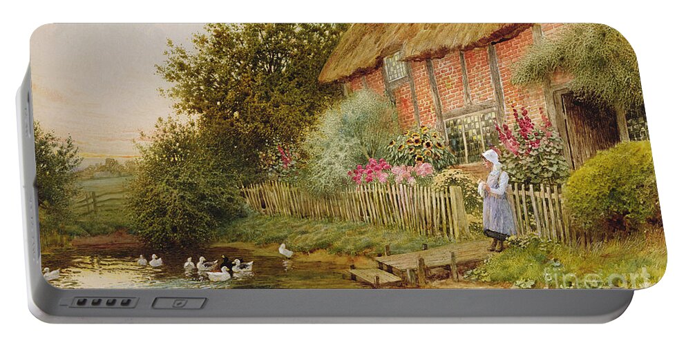 Country Portable Battery Charger featuring the painting A Rustic Retreat by Arthur Claude Strachan