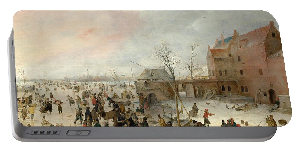 Hendrick Avercamp Portable Battery Charger featuring the painting A Scene on the Ice near a Town by Hendrick Avercamp