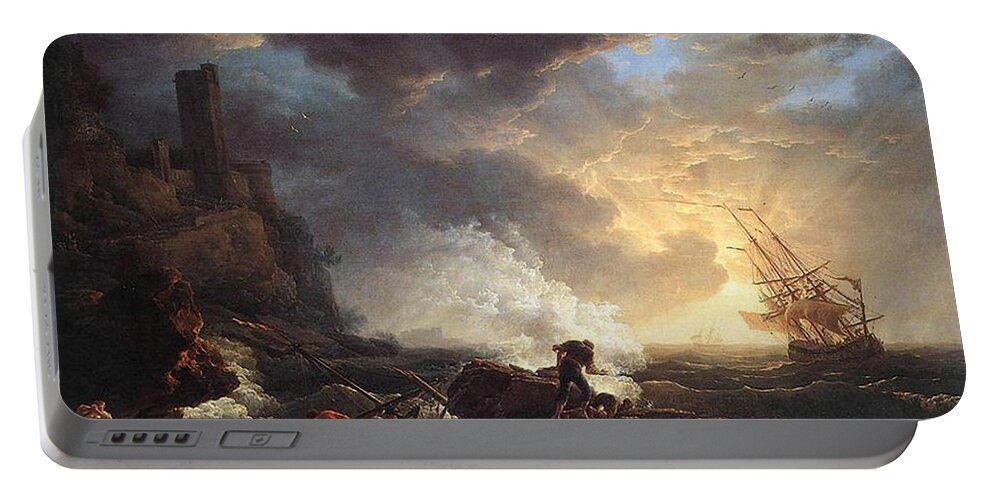 Shipwreck Portable Battery Charger featuring the painting A Shipwreck by Claude Joseph Vernet