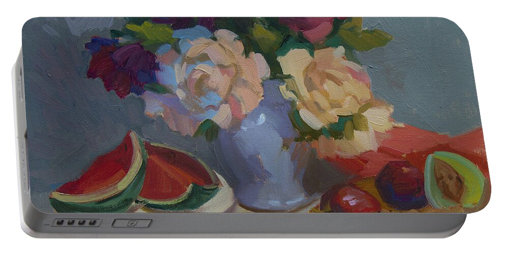 Watermelon Portable Battery Charger featuring the painting A Study in Red by Diane McClary