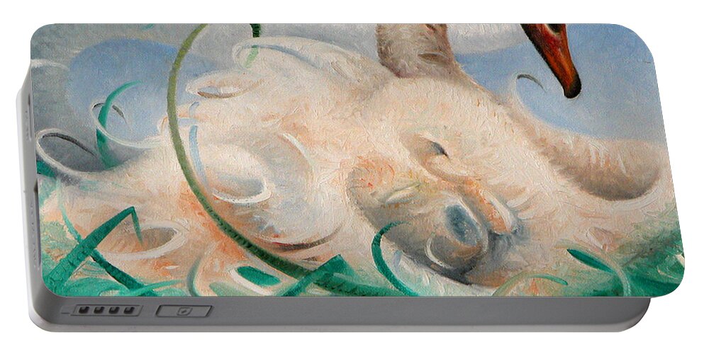 Swan Portable Battery Charger featuring the painting A Swan Song by T S Carson