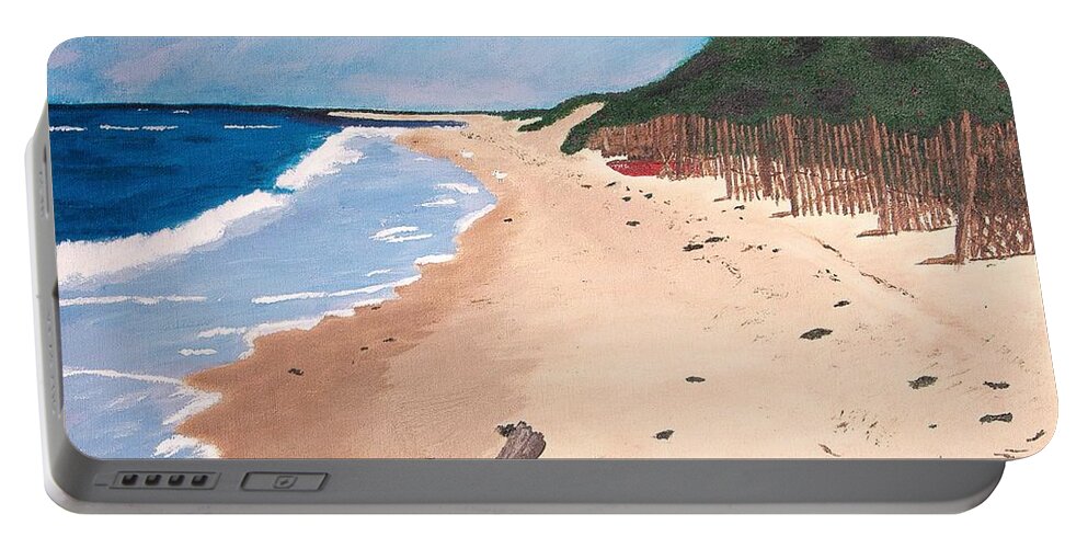 Ocean Beach Portable Battery Charger featuring the painting A Walk In Nantucket by Cynthia Morgan