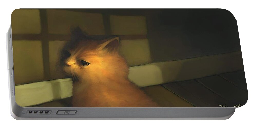 Diane Strain Portable Battery Charger featuring the painting A Warm Corner for Kitty  No.2 by Diane Strain