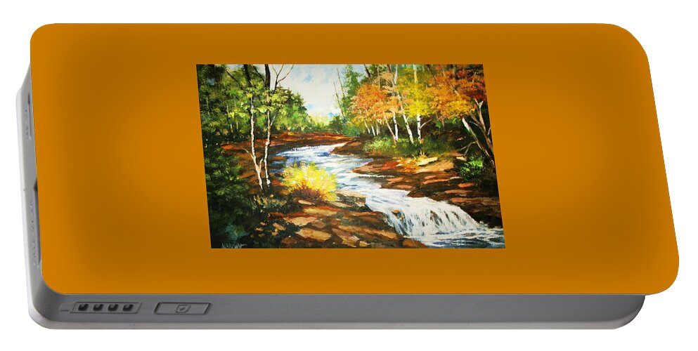Forest Portable Battery Charger featuring the painting A Winding Creek in Autumn by Al Brown