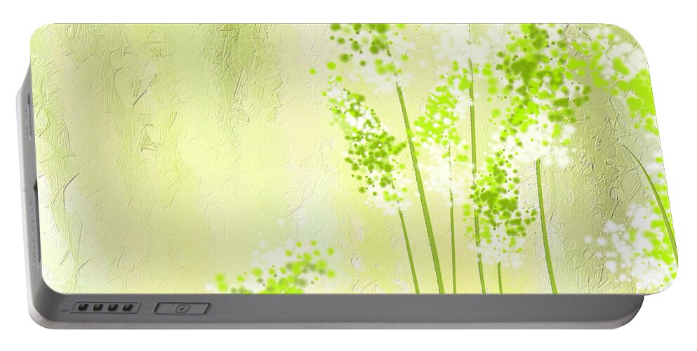 Light Green Portable Battery Charger featuring the painting About Spring by Lourry Legarde