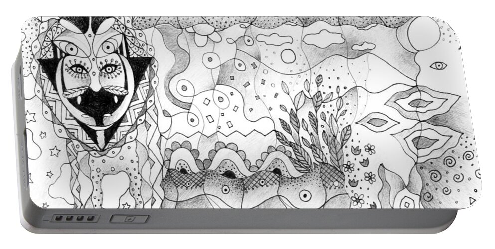 Oneness Portable Battery Charger featuring the drawing About Wolves And Sheep by Helena Tiainen