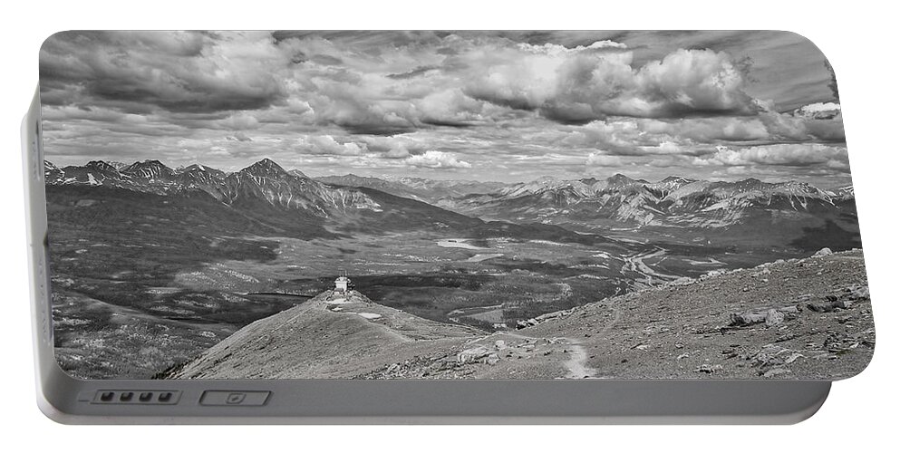 Jasper National Park Portable Battery Charger featuring the photograph Above Jasper - Black and White by Stuart Litoff