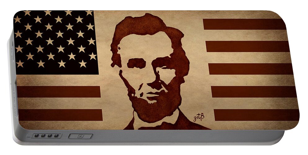 Vintage Dollar Bill Portable Battery Charger featuring the painting Abraham Lincoln USA Flag by Georgeta Blanaru