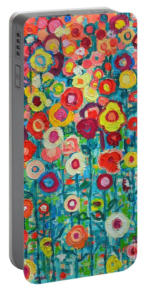 Abstract Portable Battery Charger featuring the painting Abstract Garden Of Happiness by Ana Maria Edulescu