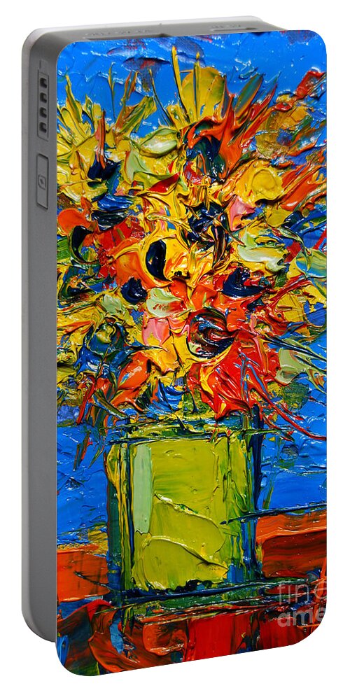 Abstract Miniature Bouquet Portable Battery Charger featuring the painting Abstract Miniature Bouquet by Mona Edulesco