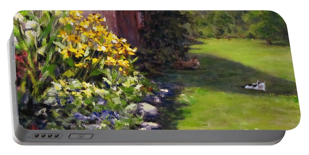 Landscape Portable Battery Charger featuring the painting Abundance by Karen Ilari