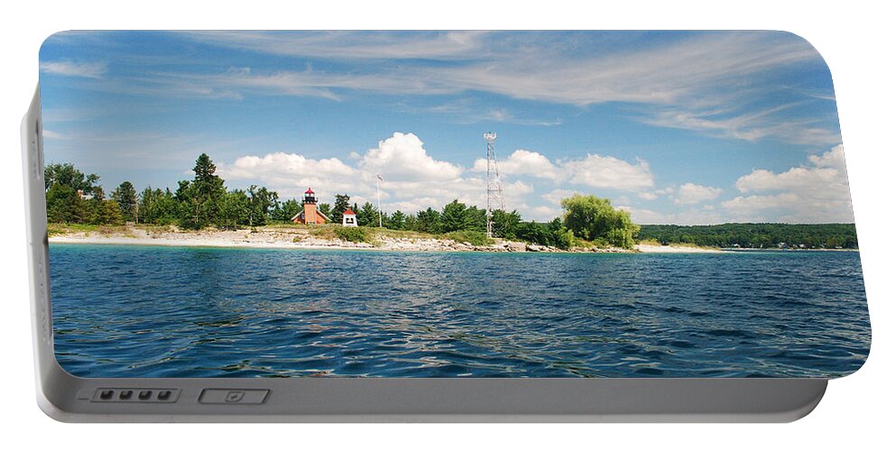 Little Traverse Lighthouse Portable Battery Charger featuring the photograph Across The Bay To The Light by Janice Adomeit