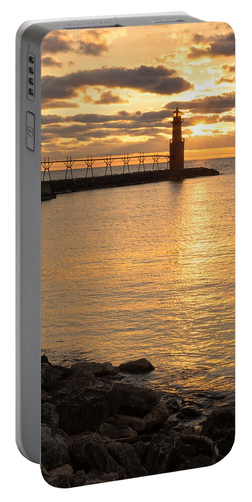 Lighthouse Portable Battery Charger featuring the photograph Across the Harbor by Bill Pevlor
