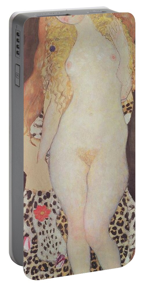 Klimt Portable Battery Charger featuring the painting Adam And Eve by Gustav Klimt