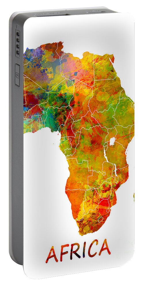 Africa Portable Battery Charger featuring the digital art Africa map colored by Justyna Jaszke JBJart