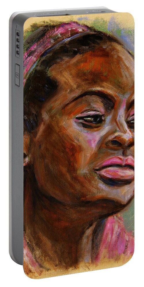 Woman Portable Battery Charger featuring the painting African American 3 by Xueling Zou