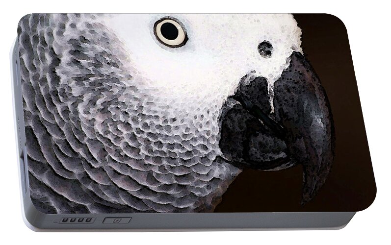 African Grey Portable Battery Charger featuring the painting African Gray Parrot Art - Seeing Is Believing by Sharon Cummings