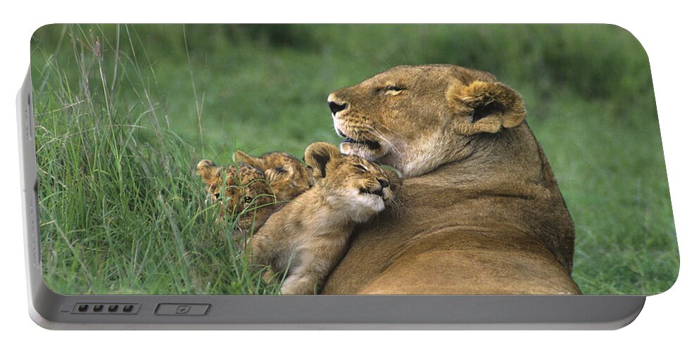 Africa Portable Battery Charger featuring the photograph African Lions Mother and Cubs Tanzania by Dave Welling