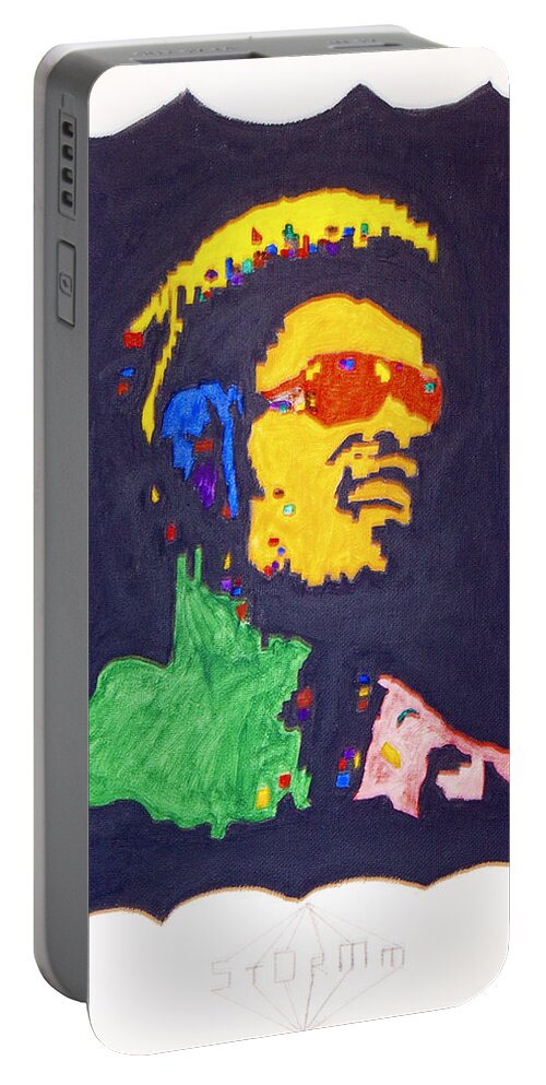 Stevie Wonder Portable Battery Charger featuring the painting Afro Stevie Wonder by Stormm Bradshaw