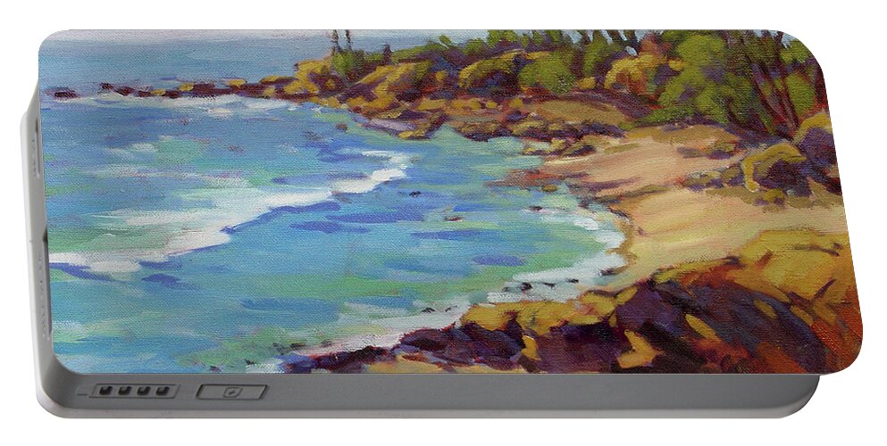 Laguna Beach Portable Battery Charger featuring the painting Afternoon Glow 2 by Konnie Kim