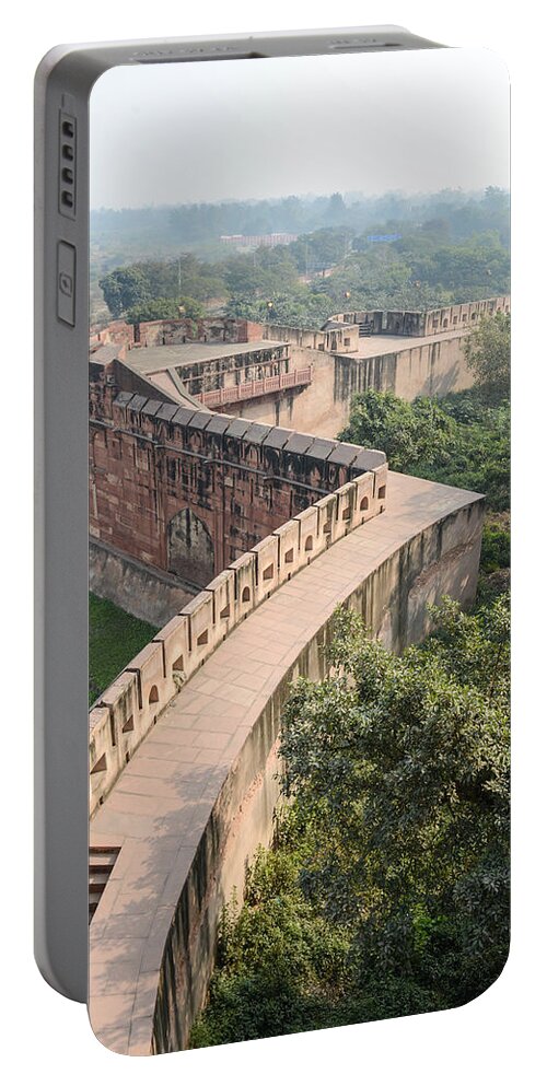 Ancient Portable Battery Charger featuring the photograph Agra Fort with Taj Mahal in the Background by Brandon Bourdages