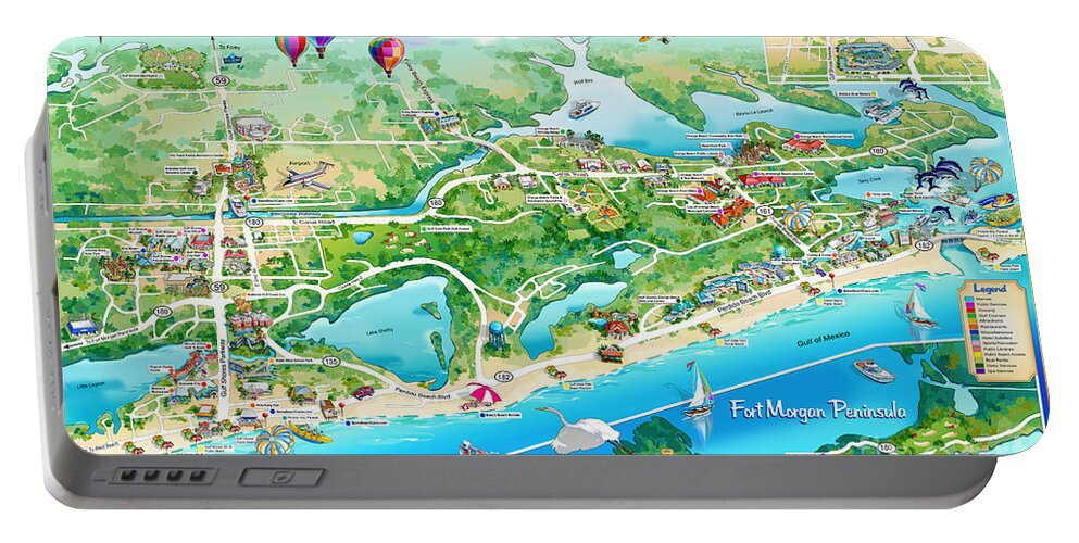 Alabama Beach Illustrated Map Portable Battery Charger featuring the painting Alabama Beach Illustrated Map by Maria Rabinky