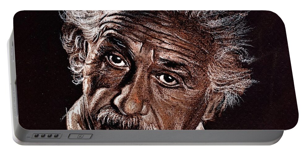 Einstein Portable Battery Charger featuring the drawing Albert Einstein Portrait by Daliana Pacuraru