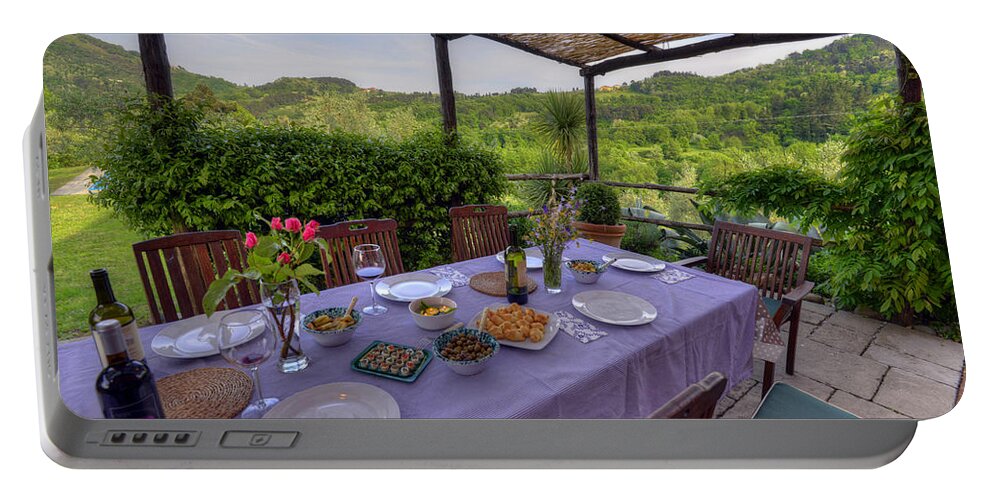 Europe Portable Battery Charger featuring the photograph Alfresco Dining in Tuscany by Matt Swinden