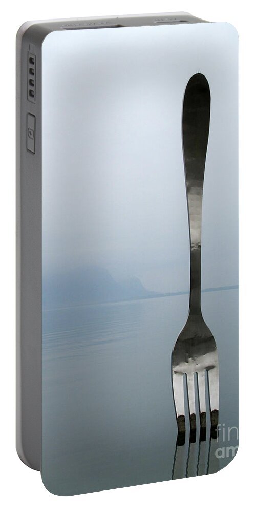 Fork In Lake Geneva Portable Battery Charger featuring the photograph Alimentarium Fork by Lynellen Nielsen