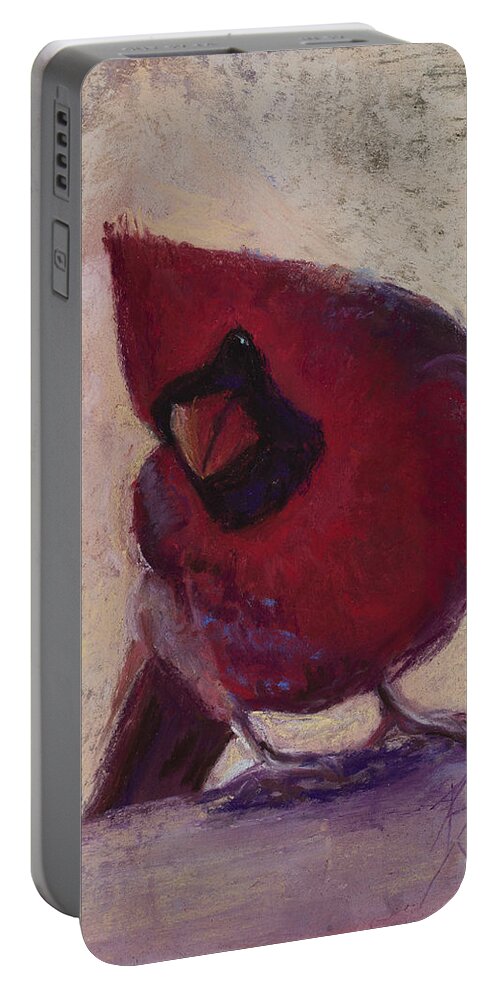Cardinal Portable Battery Charger featuring the painting All Dressed in Red by Billie Colson